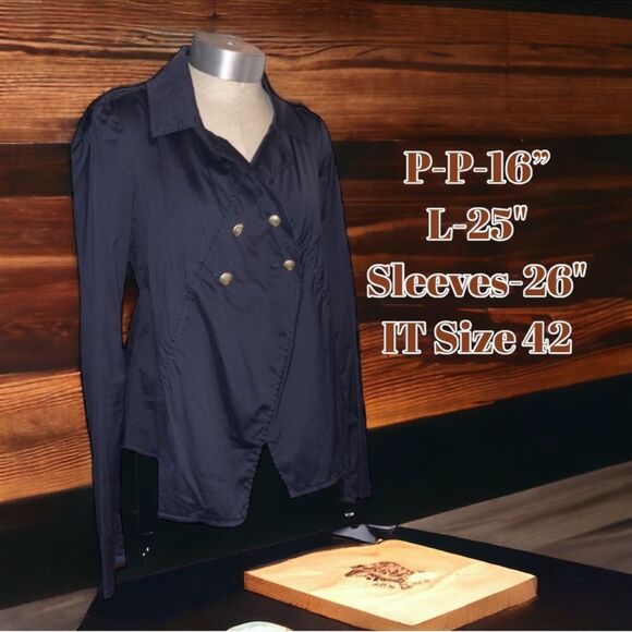 Patrizia Pepe Top Navy Blue Military Blazer Top Gold Buttons Size IT 42 US S EUC - Picture 5 of 16